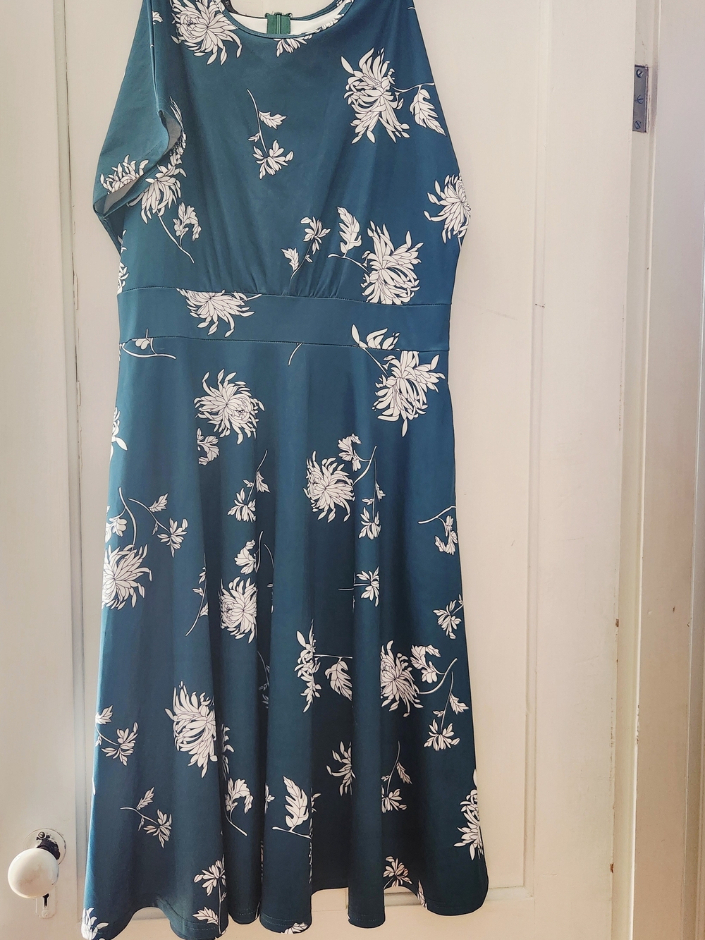 Homeyee XXL/US 12 Teal Dress with White Floral Print